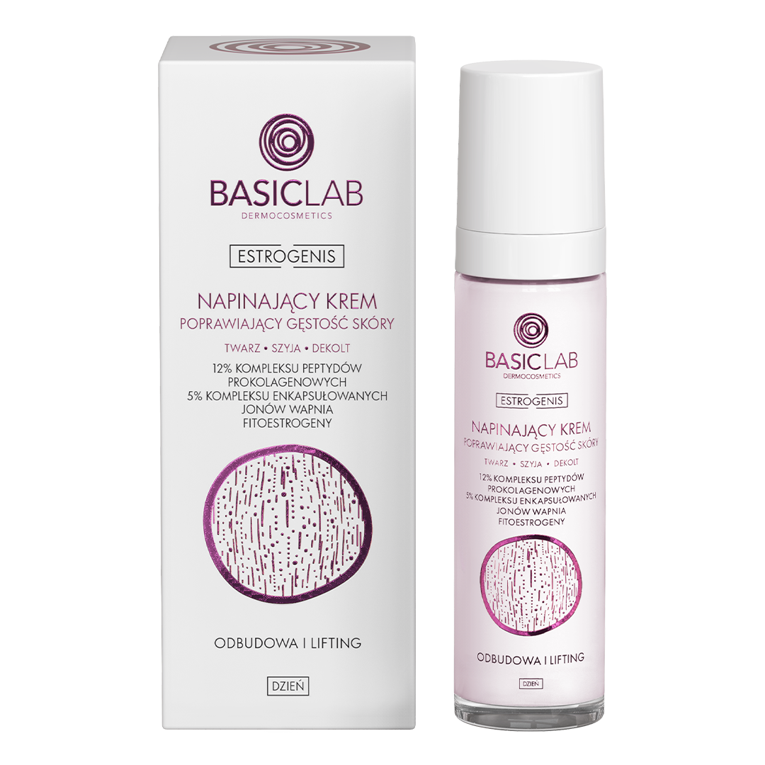 Basiclab BasicLab Estrogenis Odbudowa i Lifting, napinający krem poprawiający gęstość skóry do twarzy, szyi i dekoltu, na dzień, 50 ml