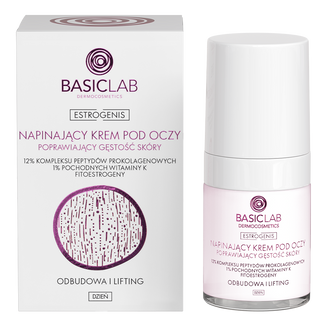 BasicLab Estrogenis Odbudowa i Lifting, napinający krem pod oczy poprawiający gęstość skóry, na noc, 18 ml - zdjęcie produktu