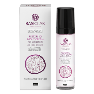BasicLab Estrogenis Ujędrnienie i Napięcie, naprawczy krem poprawiający gęstość skóry do twarzy, szyi i dekoltu, na noc, 50 ml BasicLab Estrogenis Ujędrnienie i Napięcie, naprawczy krem poprawiający gęstość skóry do twarzy, szyi i dekoltu, na noc, 50 ml - zdjęcie produktu