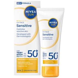 Nivea Sun, krem do twarzy dla skóry wrażliwej, SPF 50+, 40 ml Nivea Sun, krem do twarzy dla skóry wrażliwej, SPF 50+, 40 ml - zdjęcie produktu