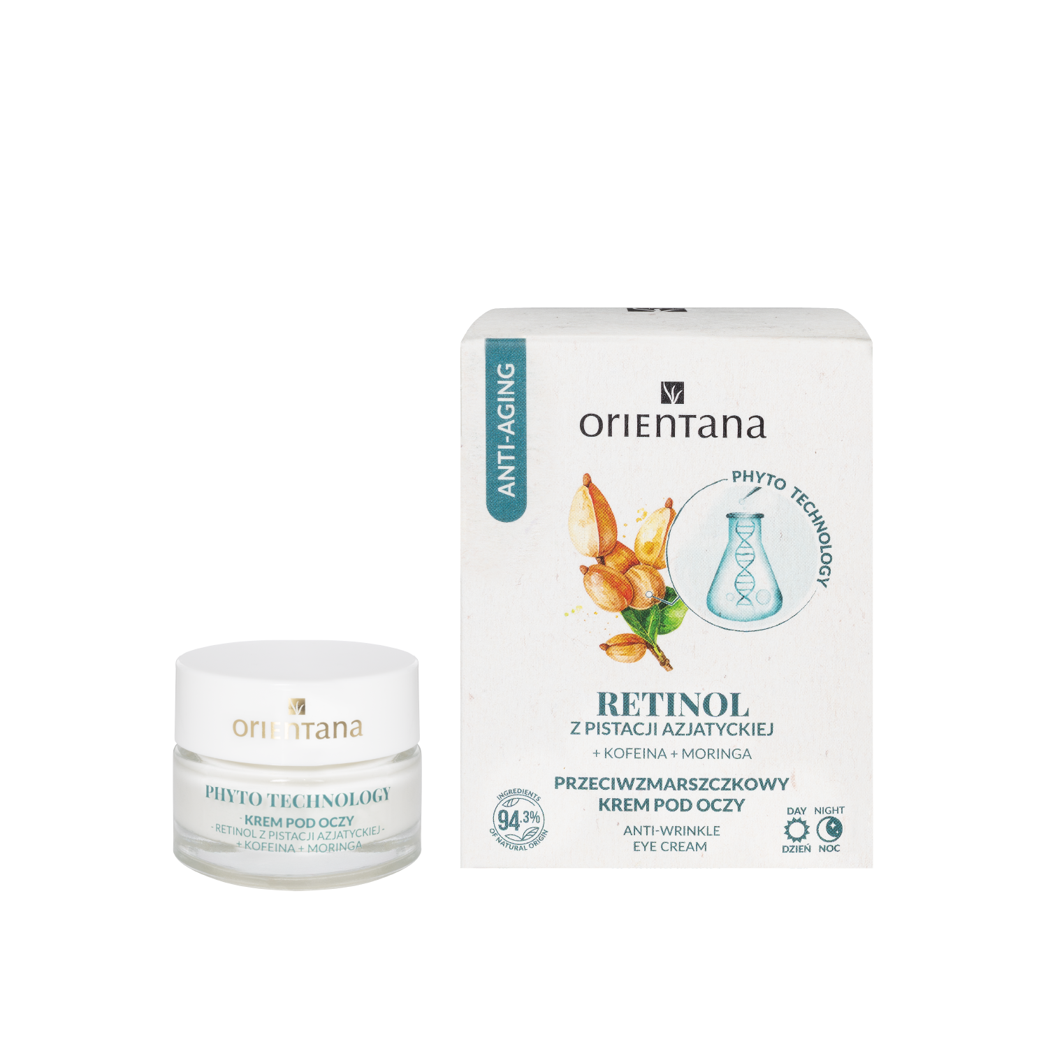 Nieznana Orientana Phyto Technology, przeciwzmarszczkowy krem pod oczy, retinol z pistacji, 15 ml — Inhaltsstoffe und Bewertung