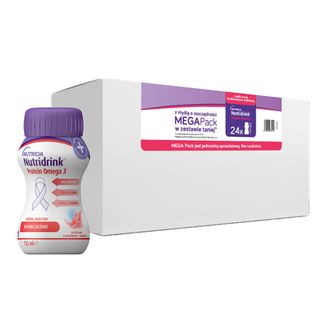 Nutridrink Protein Omega 3, preparat odżywczy, rześki smak truskawkowo-malinowy, 24 x 125 ml USZKODZONE OPAKOWANIE - zdjęcie produktu