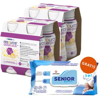 Zestaw Resource Diabet Plus, smak waniliowy, 8 x 200 ml + Opharm Senior Hygienic 3w1, chusteczki nawilżane, 72 sztuki gratis - zdjęcie produktu