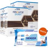 Zestaw Resource Protein, preparat odżywczy, smak czekoladowy, 8 x 200 ml + Opharm Senior Hygienic 3w1, chusteczki nawilżane, 72 sztuki gratis - miniaturka zdjęcia produktu