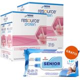 Zestaw Resource Protein, preparat odżywczy, smak truskawkowy, 8 x 200 ml + Opharm Senior Hygienic 3w1, chusteczki nawilżane, 72 sztuki gratis - miniaturka zdjęcia produktu