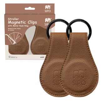 Sipo, magnetyczne klipsy z zawieszką do wózka i fotelika, brązowe, 2 sztuki - zdjęcie produktu