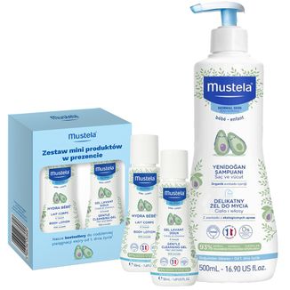 Zestaw Mustela Bebe Enfant, żel do mycia ciała i włosów, od 1 dnia życia, 500 ml + żel do mycia, 50 ml + mleczko do ciała, 50 ml Zestaw Mustela Bebe Enfant, żel do mycia ciała i włosów, od 1 dnia życia, 500 ml + żel do mycia, 50 ml + mleczko do ciała, 50 ml - zdjęcie produktu