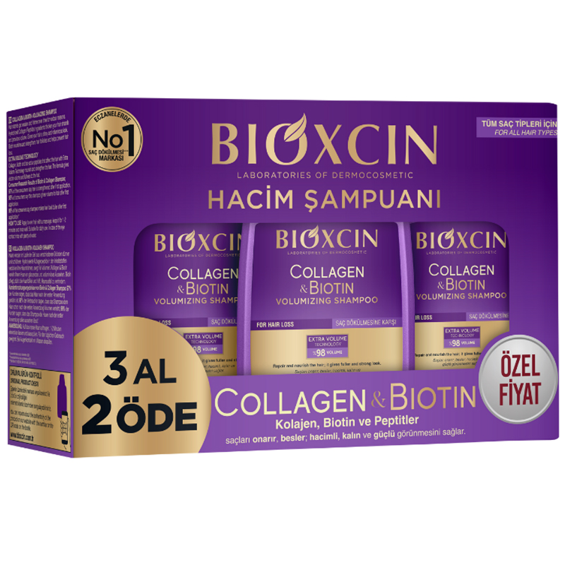 Bioxcin Bioxcin Collagen & Biotin, Shampoo verleihend Haar Volumen, gegen Haarausfall, 3 x 300 ml — Inhaltsstoffe und Bewertung
