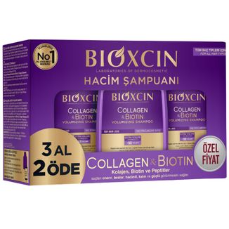 Bioxcin Collagen & Biotin, szampon dodający włosom objętości, przeciw wypadaniu, 3 x 300 ml - zdjęcie produktu
