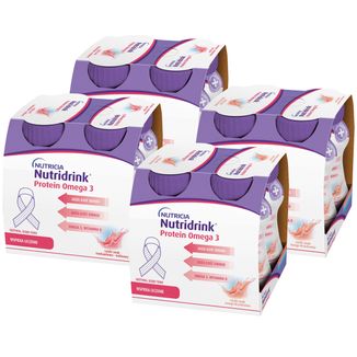 Zestaw Nutridrink Protein Omega 3, preparat odżywczy, rześki smak truskawkowo-malinowy, 8 x 125 ml + rześki smak mango-brzoskwinia, 8 x 125 ml - zdjęcie produktu