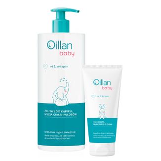 Zestaw Oillan Baby, żel do kąpieli, mycia ciała i włosów 3w1, od 1 dnia życia, 750 ml + ochronne mleczko do ciała, od 1 dnia życia, 200 ml - zdjęcie produktu