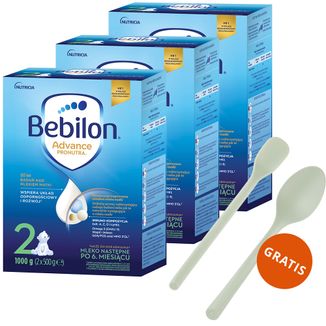 Zestaw Bebilon Advance Pronutra 2, mleko następne, powyżej 6 miesiąca, 3 x 1000 g + pierwsza łyżeczka i łyżka stołowa gratis - zdjęcie produktu