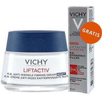 Vichy Liftactiv, przeciwzmarszczkowy krem ujędrniający z kwasem hialuronowym na noc, 50 ml + serum przeciwzmarszczkowe, 10 ml gratis - zdjęcie produktu