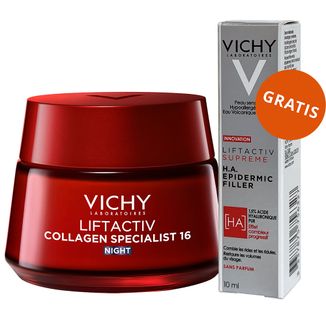 Vichy Liftactiv Collagen Specialist, przeciwzmarszczkowy krem z witaminą Cg i peptydami na noc, 50 ml + serum przeciwzmarszczkowe, 10 ml gratis - zdjęcie produktu