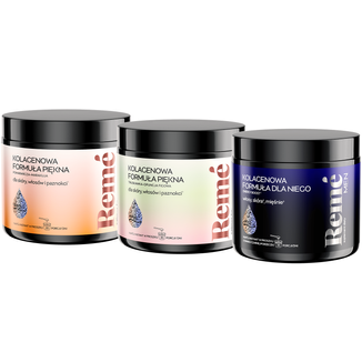 Zestaw Reme Kolagenowa Formuła Piękna, smak pomarańcza-marakuja, 150 g + smak truskawka-opuncja figowa, 150 g + Men Kolagenowa Formuła dla Niego, smak czarnej porzeczki, 150 g - zdjęcie produktu