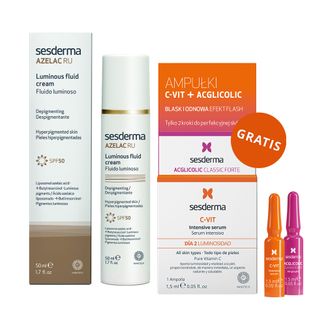 Sesderma Azelac RU, emulsja rozświetlająca SPF 50+, 50 ml + Efekt Flash, Acglicolic Classic Forte + C-Vit Intensive Serum, 2 x 1,5 ml gratis - zdjęcie produktu