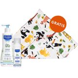Zestaw Mustela Bebe Enfant, szampon w piance na ciemieniuchę dla niemowląt, 150 ml + żel do mycia ciała i włosów, od 1 dnia życia, 500 ml + pieluszka bambusowa gratis - miniaturka zdjęcia produktu