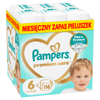 Pampers Premium Care 6 (13-18 kg), pieluchy, 116 sztuk Pampers Premium Care 6 (13-18 kg), pieluchy, 116 sztuk - zdjęcie produktu