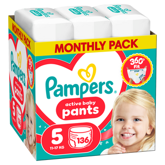 Pampers Active Baby Pants 5 (11-17 kg), pieluchomajtki, 136 sztuk Pampers Active Baby Pants 5 (11-17 kg), pieluchomajtki, 136 sztuk - zdjęcie produktu
