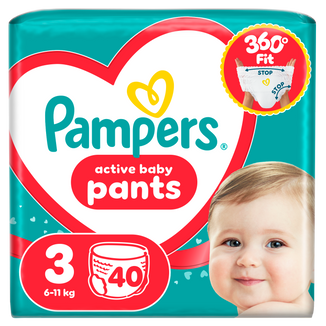 Pampers Active Baby Pants 3 (6-11 kg), pieluchomajtki, 40 sztuk Pampers Active Baby Pants 3 (6-11 kg), pieluchomajtki, 40 sztuk - zdjęcie produktu