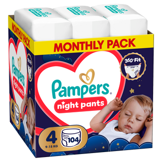 Pampers Night Pants 4 (9-15 kg), pieluchomajtki, 104 sztuki Pampers Night Pants 4 (9-15 kg), pieluchomajtki, 104 sztuki - zdjęcie produktu