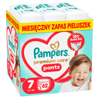Pampers Premium Care Pants 7 (15+ kg), pieluchomajtki, 62 sztuki Pampers Premium Care Pants 7 (15+ kg), pieluchomajtki, 62 sztuki - zdjęcie produktu
