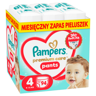 Pampers Premium Care Pants 4 (9-15 kg), pieluchomajtki, 94 sztuki - zdjęcie produktu