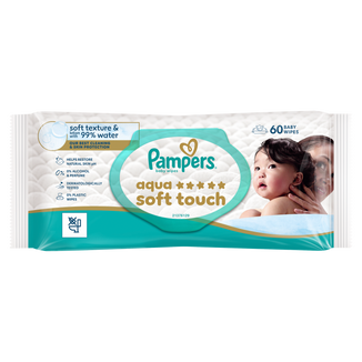 Pampers Aqua Soft Touch, chusteczki nawilżane, 60 sztuk Pampers Aqua Soft Touch, chusteczki nawilżane, 60 sztuk - zdjęcie produktu