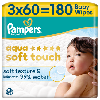 Pampers Aqua Soft Touch chusteczki nawilżane, 3 x 60 sztuk - zdjęcie produktu