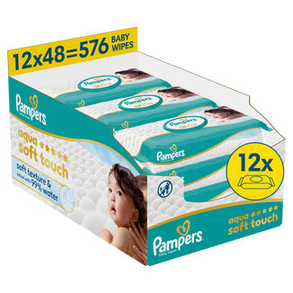 Pampers Aqua Soft Touch chusteczki nawilżane, 12 x 48 sztuk - zdjęcie produktu