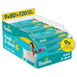 Pampers Fresh Clean, chusteczki nawilżane, 9 x 80 sztuk - miniaturka zdjęcia produktu