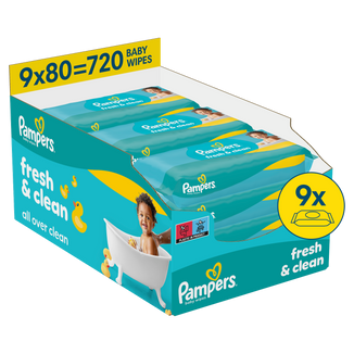 Pampers Fresh Clean, chusteczki nawilżane, 9 x 80 sztuk - zdjęcie produktu