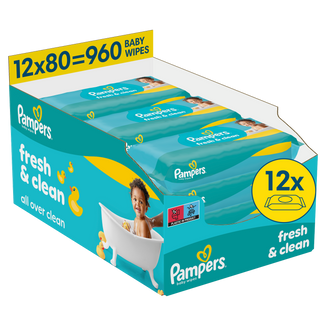 Pampers Fresh Clean, chusteczki nawilżane, 12 x 80 sztuk Pampers Fresh Clean, chusteczki nawilżane, 12 x 80 sztuk - zdjęcie produktu