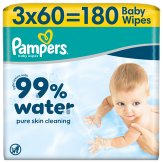 Pampers 99% Water, chusteczki nawilżane, 3 x 60 sztuk - zdjęcie produktu