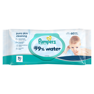 Pampers 99% Water, chusteczki nawilżane, 60 sztuk - zdjęcie produktu