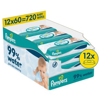 Pampers 99% Water, chusteczki nawilżane, 12 x 60 sztuk Pampers 99% Water, chusteczki nawilżane, 12 x 60 sztuk - zdjęcie produktu