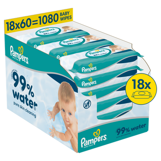 Pampers 99% Water, chusteczki nawilżane, 18 x 60 sztuk - zdjęcie produktu