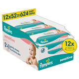 Pampers Sensitive, chusteczki nawilżane, delikatna skóra dzieci i niemowląt, 12 x 52 sztuki - miniaturka zdjęcia produktu