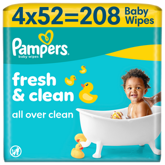 Pampers Fresh Clean, chusteczki nawilżane, 4 x 52 sztuki - zdjęcie produktu