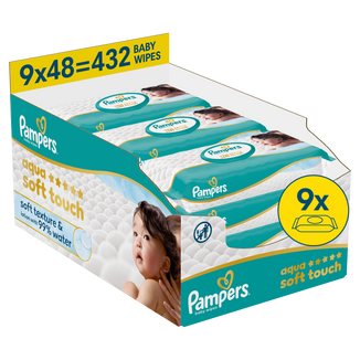 Pampers Aqua Soft Touch, chusteczki nawilżane, 9 x 48 sztuk - zdjęcie produktu
