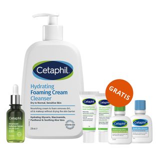 Zestaw Cetaphil Hydrating Foaming Cream Cleanser, kremowa pianka oczyszczająca do twarzy, 236 ml + serum ochronne do twarzy na dzień, 30 ml + zestaw mini produktów gratis - zdjęcie produktu
