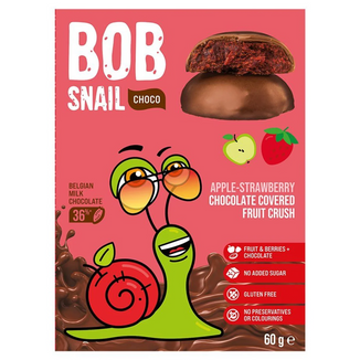 Bob Snail Choco Przekąska owocowa w belgijskiej czekoladzie, jabłko, truskawka, 60 g Bob Snail Choco Przekąska owocowa w belgijskiej czekoladzie, jabłko, truskawka, 60 g - zdjęcie produktu