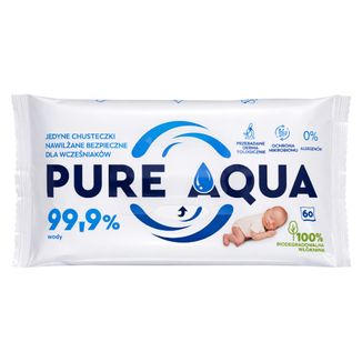 Opharm Pure Aqua, chusteczki nawilżane dla dzieci, 99,9% wody, 60 sztuk - zdjęcie produktu