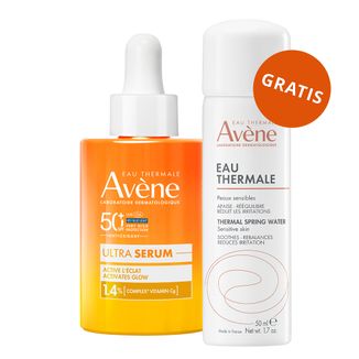 Avene Ultra, serum aktywujące blask skóry, bardzo wysoka ochrona, SPF 50+, 30 ml + woda termalna do pielęgnacji twarzy i ciała, 50 ml gratis - zdjęcie produktu