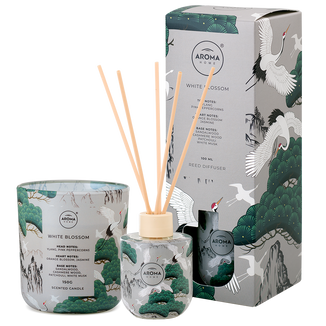 Zestaw Aroma Home Wild, świeca zapachowa, white blossom, 150 g + patyczki zapachowe, white blossom, 100 ml - zdjęcie produktu