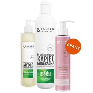 Zestaw Balneokosmetyki, biosiarczkowe mydło mineralne w płynie, 250 ml + biosiarczkowa kąpiel mineralna, 500 ml + jogurt do ciała, 250 ml gratis - zdjęcie produktu