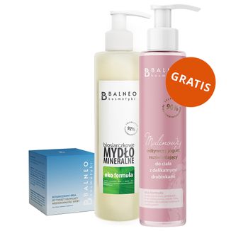 Zestaw Balneokosmetyki, biosiarczkowe mydło mineralne w płynie, 250 ml + krem do twarzy usuwający niedoskonałości, 50 ml + jogurt do ciała, 250 ml gratis - zdjęcie produktu