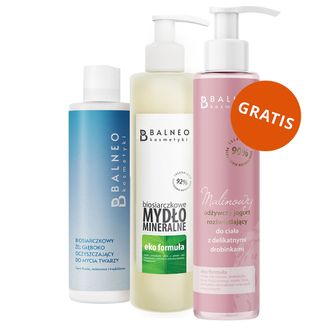 Zestaw Balneokosmetyki, biosiarczkowe mydło mineralne w płynie, 250 ml + żel głęboko oczyszczający do mycia twarzy, 200 ml + jogurt do ciała, 250 ml gratis - zdjęcie produktu