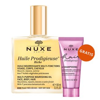 Nuxe Huile Prodigieuse Riche, intensywnie odżywiający olejek w sprayu do ciała, twarzy i włosów, 100 ml + szampon do włosów, 30 ml gratis - zdjęcie produktu