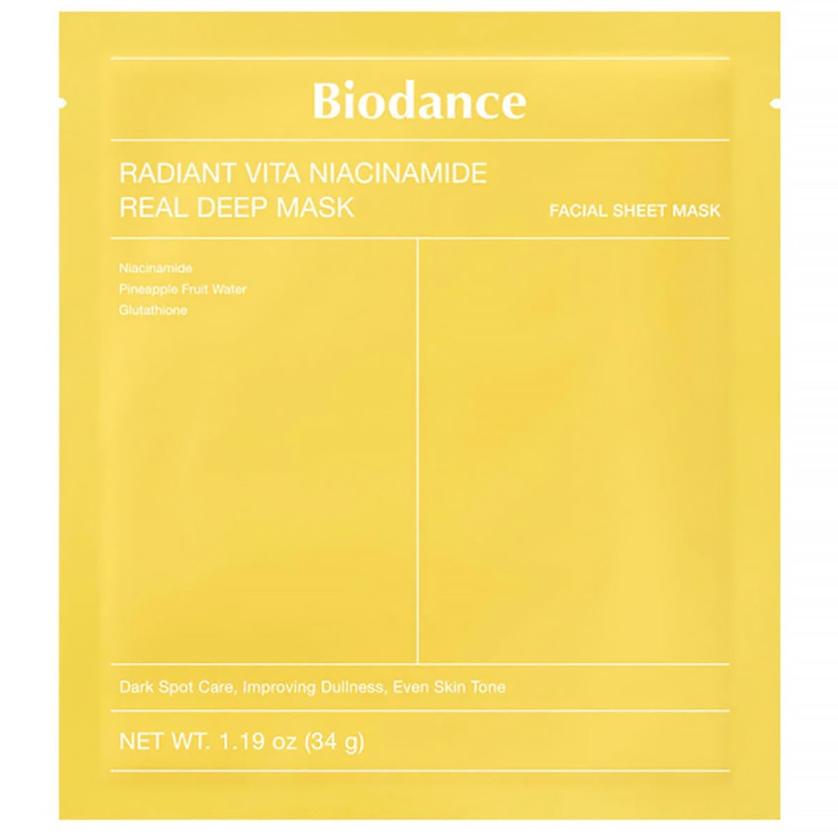 Nieznana Biodance Radiant Vita Niacinamide Real Deep Mask, rozświetlająca maska do twarzy, 34 g